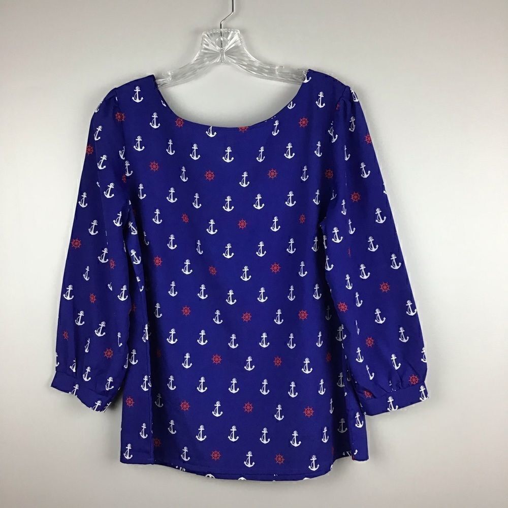 🌺3 FOR $20🌺 - Pink Owl Sails Away Nautical top Blue Large